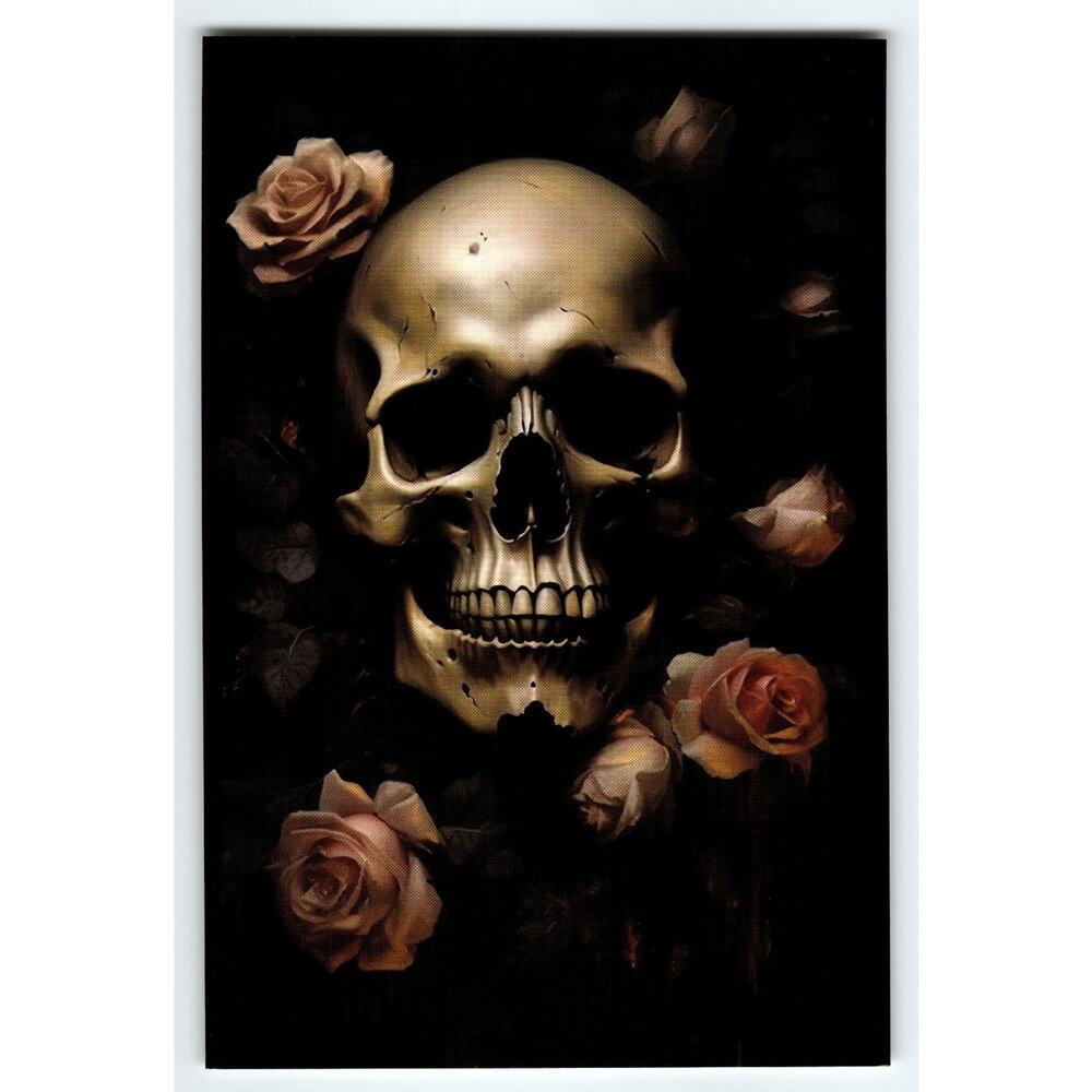 4x6 Glossy Skull with Roses Art Photo Dark Gothic Decor Horror Theme